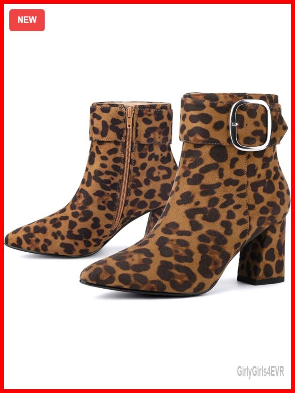 Faux Suede Pointed Toe Chunky Heel Ankle Booties with Square Buckle